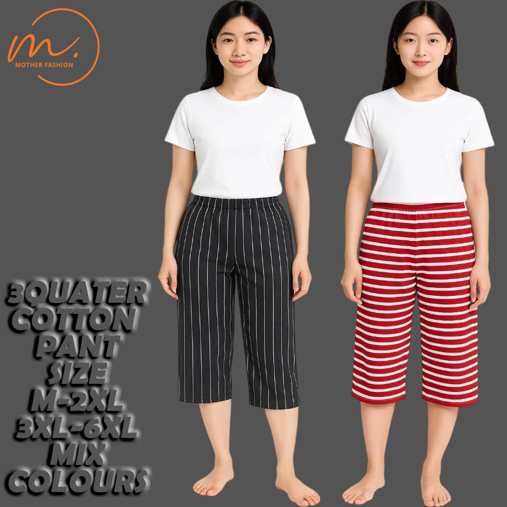 3QUATER SLEEPING PANT STRIP/PRINTED/PELAIN 100% COTTON (SIZE M-6XL)