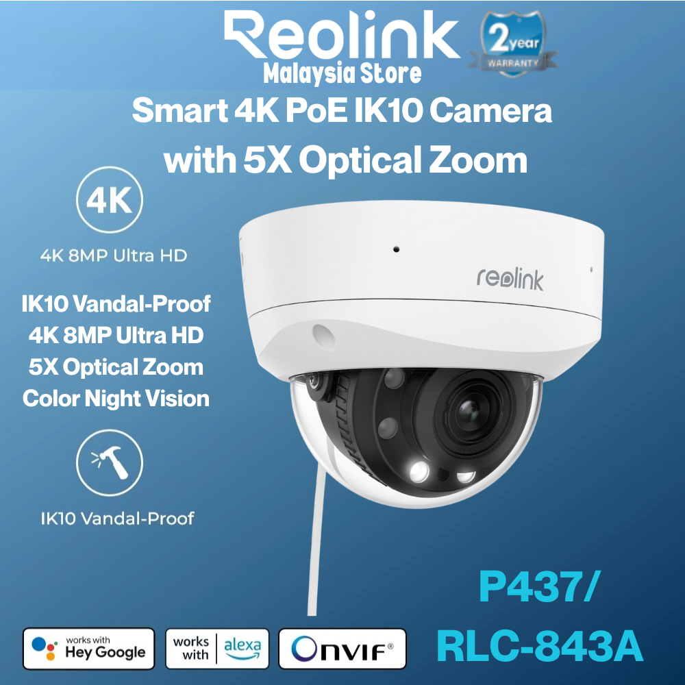 REOLINK RLC-843A P437 กล้องวงจรปิด 4K PoE | IK10 Vandal Proof | ซูมออปติคอล 5 เท่า | กล้องกลางแจ้ง |