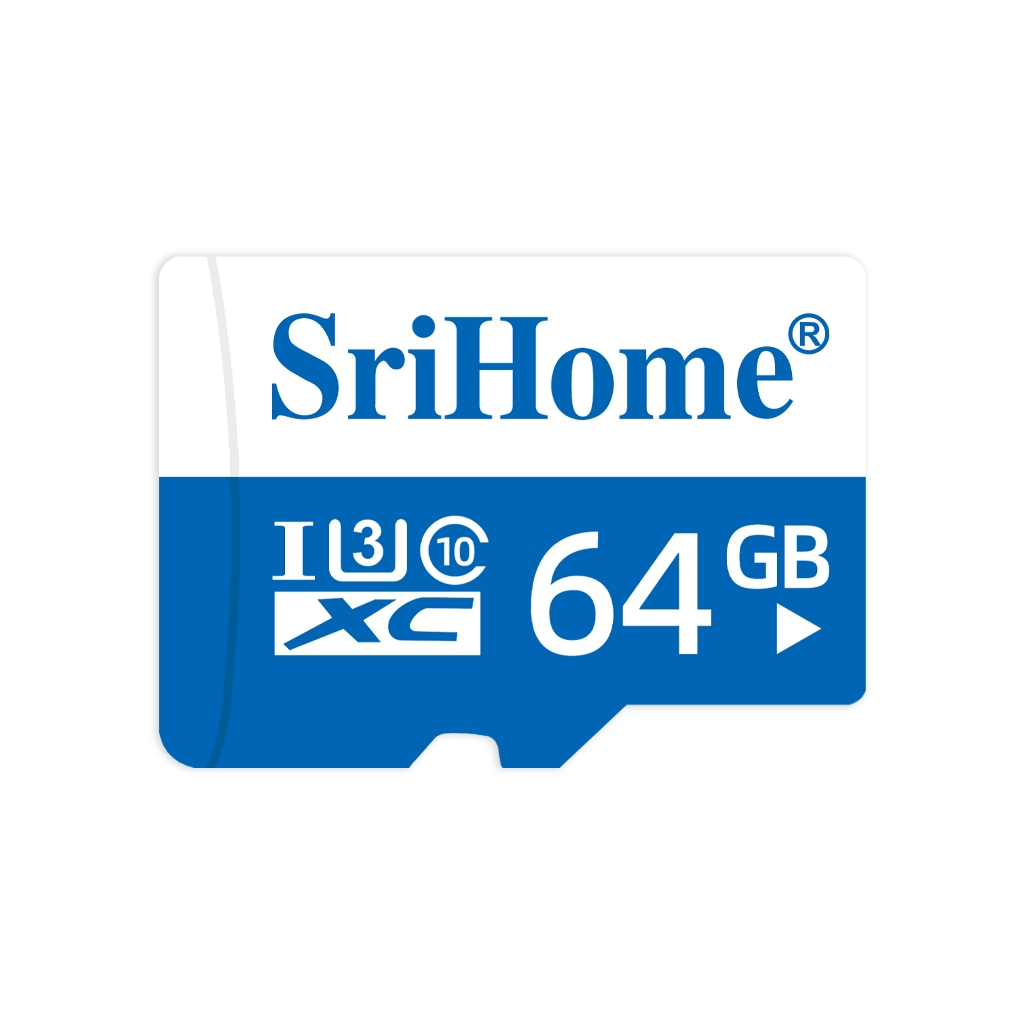SriHome 64GB การ์ดหน่วยความจํากล้องวงจรปิดความทนทานสูง microSDXC U3 Class 10 รองรับการบันทึก Full HD
