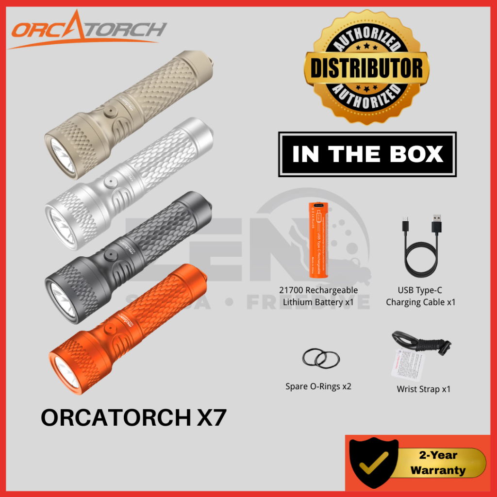 OrcaTorch X7 3000 Lumen ไฟฉายดําน้ํา Type-C ชาร์จสําหรับดําน้ําทางเทคนิคดําน้ําไฟฉายใต้น้ํา