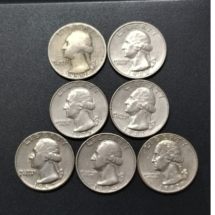 US Washington 1/4 Dollar 1967 -1990s ( 7 เหรียญ )