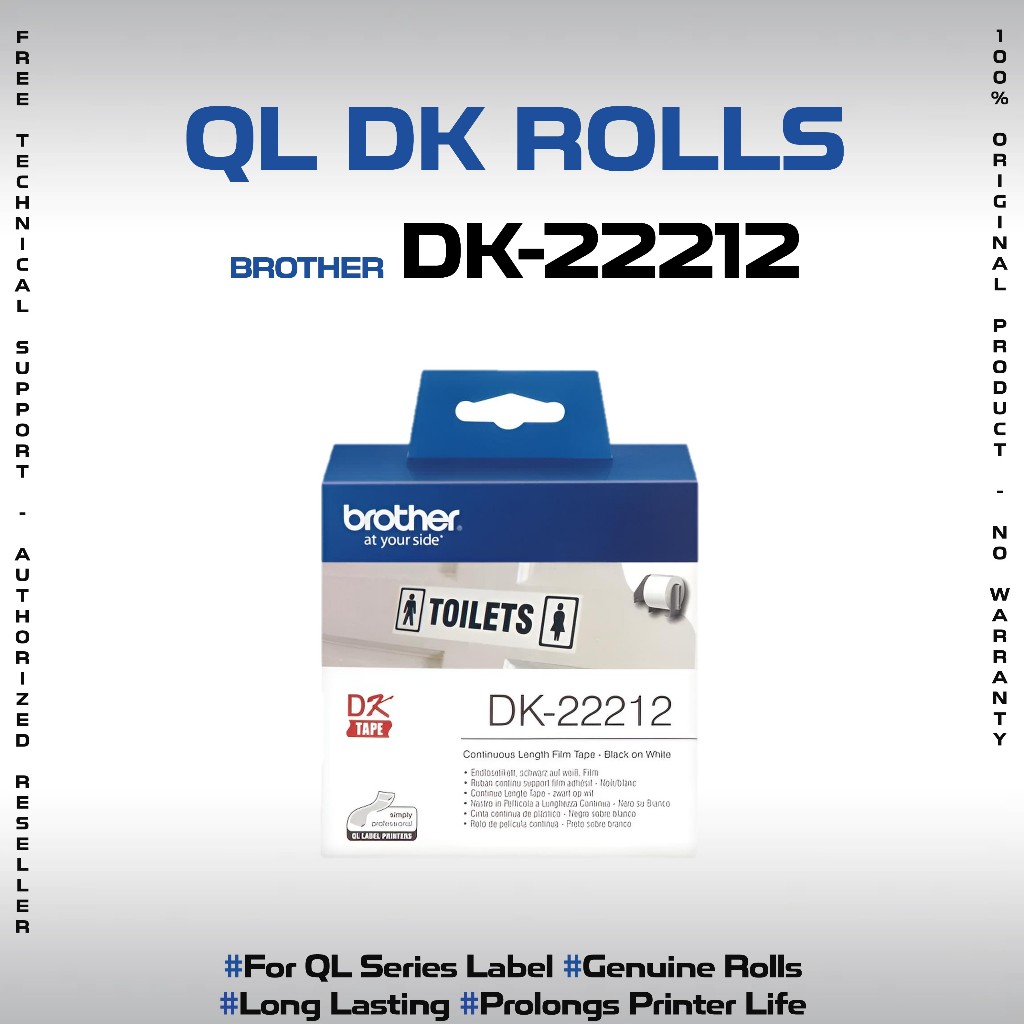 BROTHER DK-22212 ฟิล์มสีขาวต่อเนื่อง (62mm) สําหรับ QL-800 QL-700