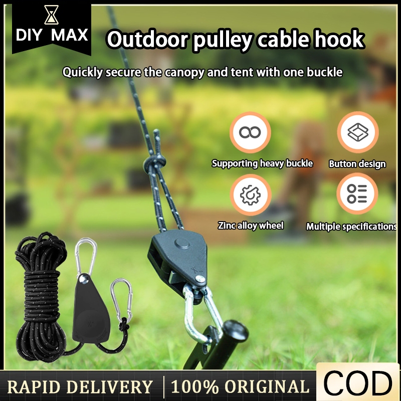 4PCS 4M Pulley Adjuster สะท้อนแสง Guyline เชือกกันสาด Camping Peg Tali Camping สีดํา