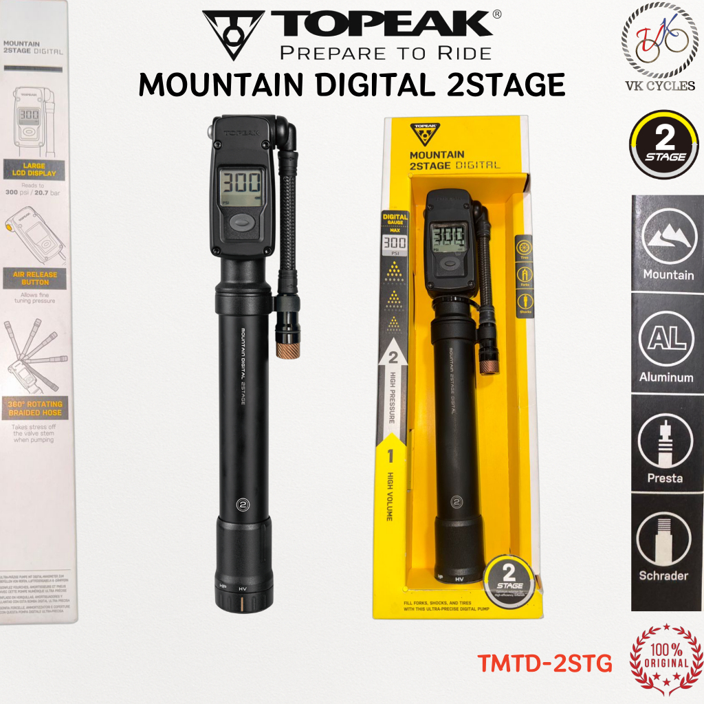 TOPEAK MOUNTAIN DIGITAL 2STAGE SHOCK PUMP FORK PUMP TIRE PUMP TMTD-2STG 300psi