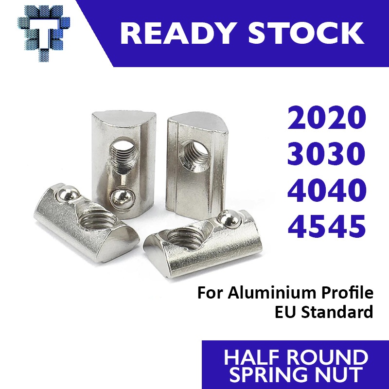 ครึ่งรอบ Nut Elastic Ball ฤดูใบไม้ผลิ T slot Nut สําหรับอลูมิเนียมโปรไฟล์ Extrusion 2020 3030 4040 4