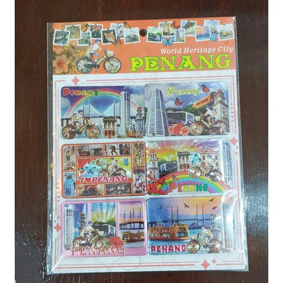 6 ชิ้นชุด Penang Street Art Penang คอลเลกชันของที่ระลึกตู้เย็นแม่เหล็ก