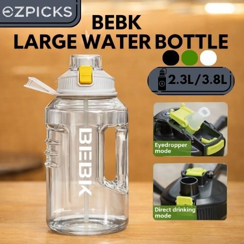 ขวดน้ําขนาดใหญ่ BEBK 2.3L 3.8L | เครื่องดื่ม ป้องกันการรั่วซึม แบบพกพา สําหรับยิม ท่องเที่ยว กลางแจ้ง