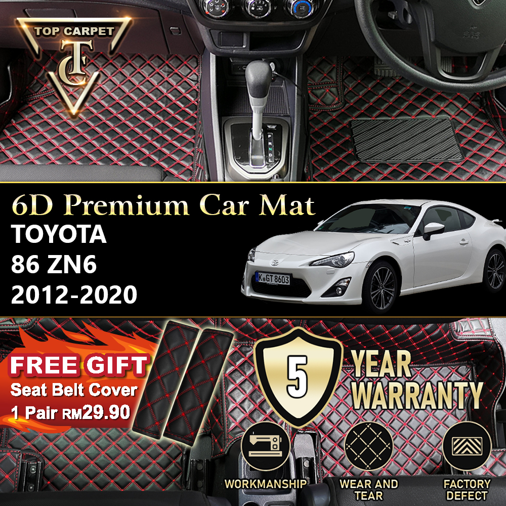 พรมด้านบน TOYOTA 86 ZN6 ( 2012 – 2020 ) 6D PU หนังพรมรถ VIP Car Mat พรมปูพื้น Alas Kaki Karpet Keret