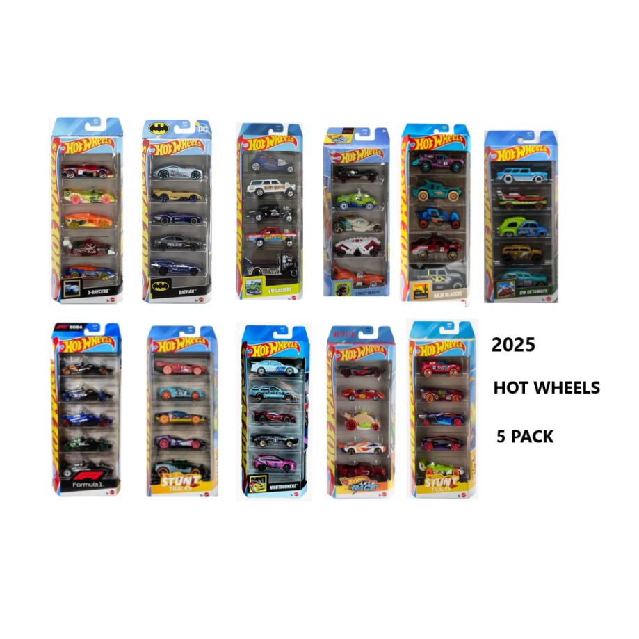 Hot Wheels 5 Pack 2025 Batman, Gasers, Nightburnerz, Stunt Tracks, City, Baja Blazers, Formula 1
