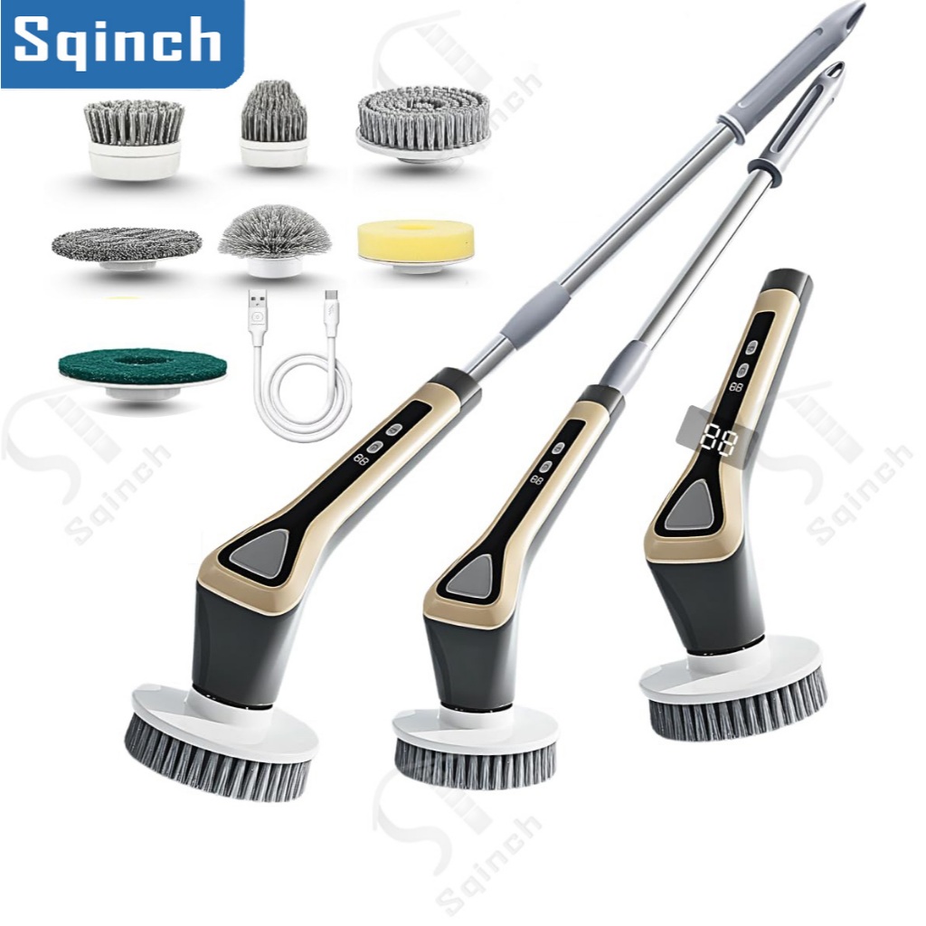 Sqinch 7in1 แปรงทําความสะอาดไฟฟ้าพร้อมเครื่องจ่ายสบู่ไร้สายไฟฟ้าที่มีประสิทธิภาพ Spin Scrubber ห้องค