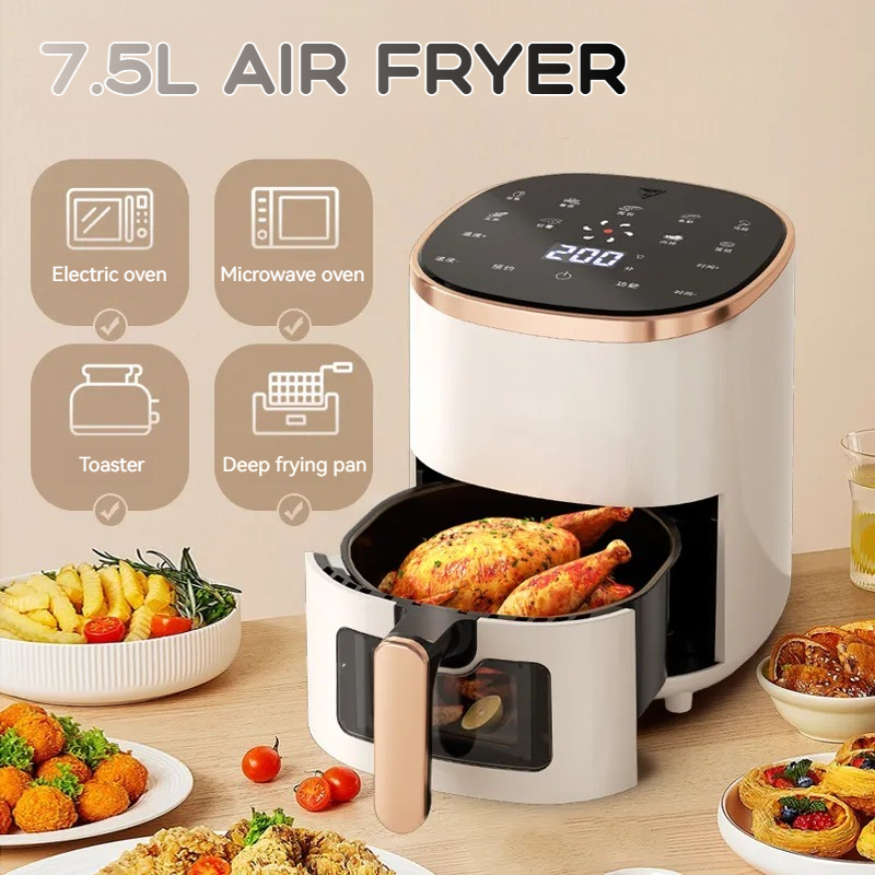 4.8/7.5L Air Fryerขนาดใหญ่ความจุNon-Stick Touchscreen Visual Windowอัจฉริยะไร้น้ํามันไฟฟ้าAir Fryerก