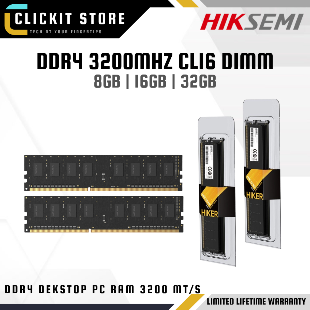 HIKSEMI DDR4 3200MHz CL16 Single Stick Dektop RAM 8GB / 16GB UDIMM - RAM สําหรับพีซี, HYNIX 8 CHIP