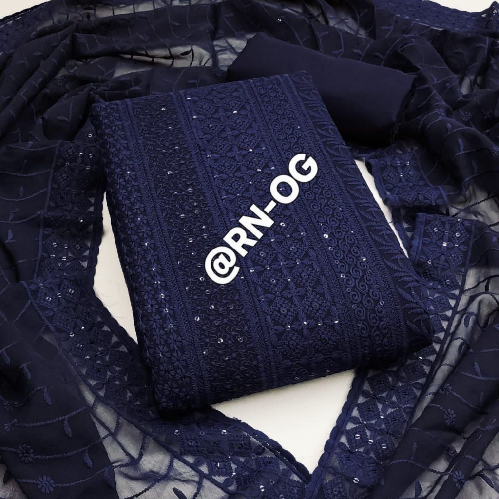 Unstitched Punjabi Suit Material Georgette With Sequence Work Kain Jahit Baju Punjabi