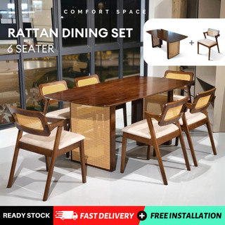 🔥 New 🔥 Comfort Space - 1+4/1+6 Seater Rattan Dining Set Set Meja Makan Dining room 4 Seater 6 Seater 餐桌椅 126-12