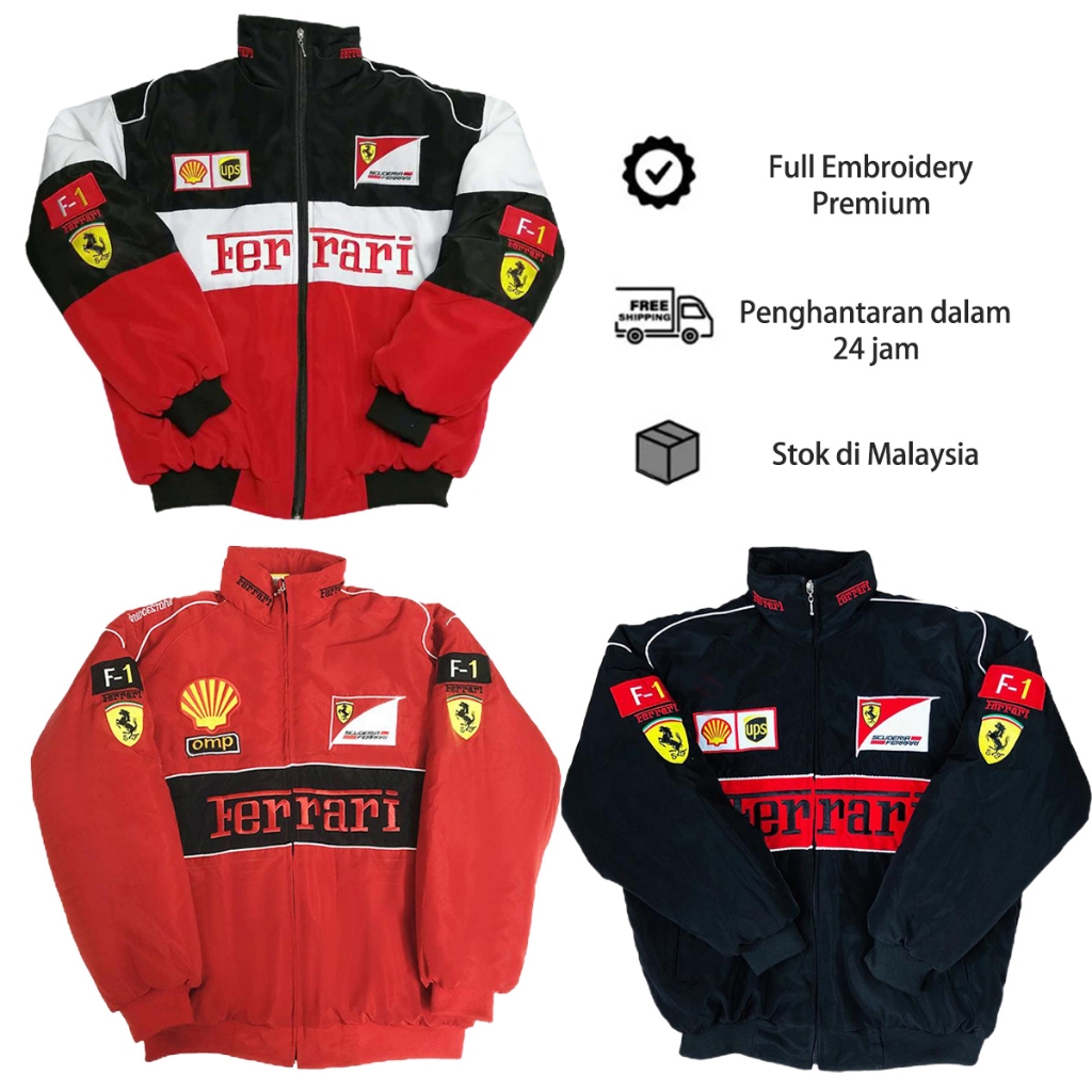 F1 Ferrari Racing Jacket เย็บปักถักร้อยแขนยาว Windbraker ผู้ชายฤดูหนาว Jaket รถจักรยานยนต์