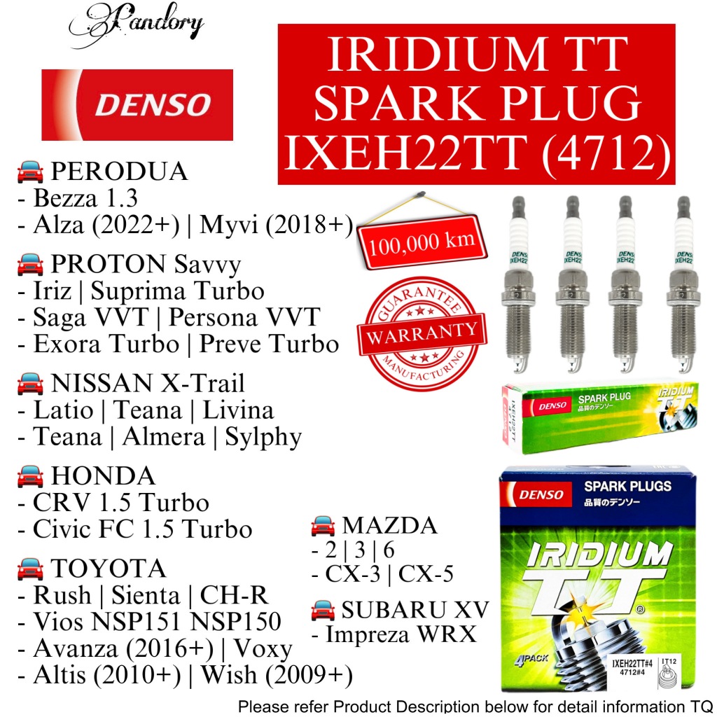 IXEH22TT 4712 PALLAM PENCUCUH DENSO IRIDIUM TT SPARK PLUG PROTON PERODUA MYVI ALMERA HONDA TOYOTA MA