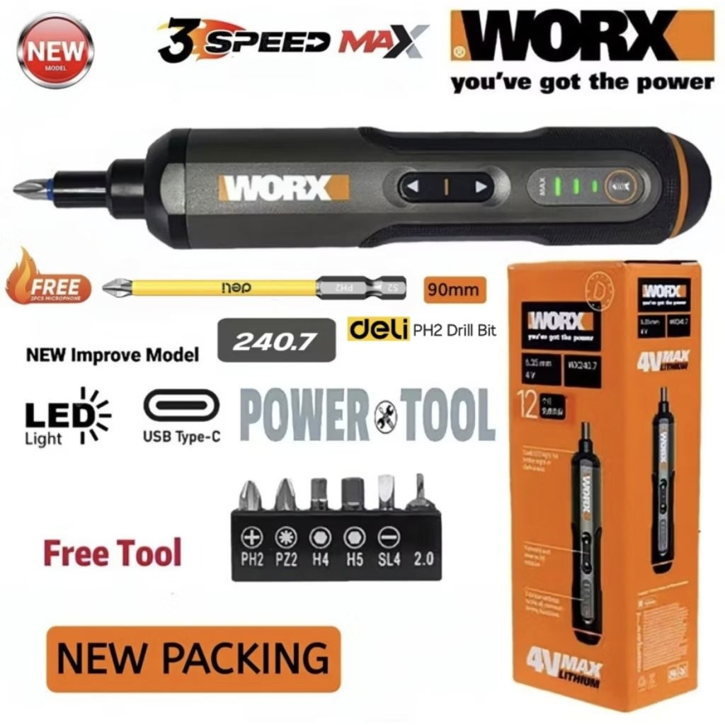 Worx ใหม่! เวอร์ชันอัพเกรด 4v พร้อม WX240.7( ฟรี AirBeg บรรจุไขควงไร้สายอันทรงพลัง