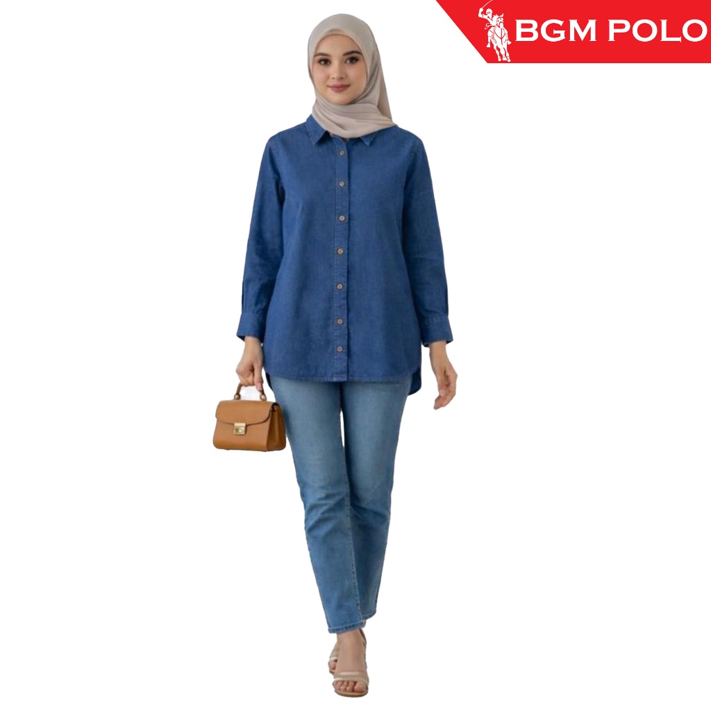 BGM POLO DENIM BLOUSE COLLAR ปุ่มเต็ม -BP-DLS499FBC-RJ1 เสื้อผ้าเสื้อผู้หญิง