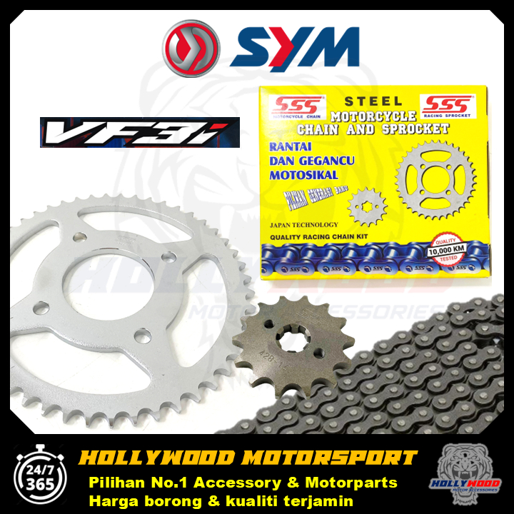 SYM VF3i SSS ชุดโซ่ 3 IN 1 โซ่ 428HK 124L + โลหะผสม CNC SPROCKET 15T + 46T 47T 48T ญี่ปุ่น TECHNOLOG