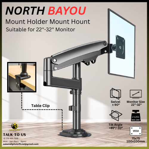 Full Motion Monitor Desk Mount Stand Swivel & Adjustable Arm สําหรับ 22"--32" นิ้ว Monitor Mount