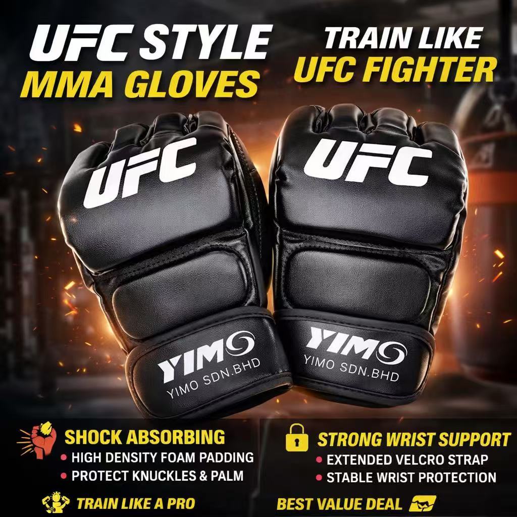 UFC ถุงมือกีฬาครึ่งนิ้วมวยไทยถุงมือ MMA Kick Boxing Training Boxing Mittens ถุงมือยุทธวิธี