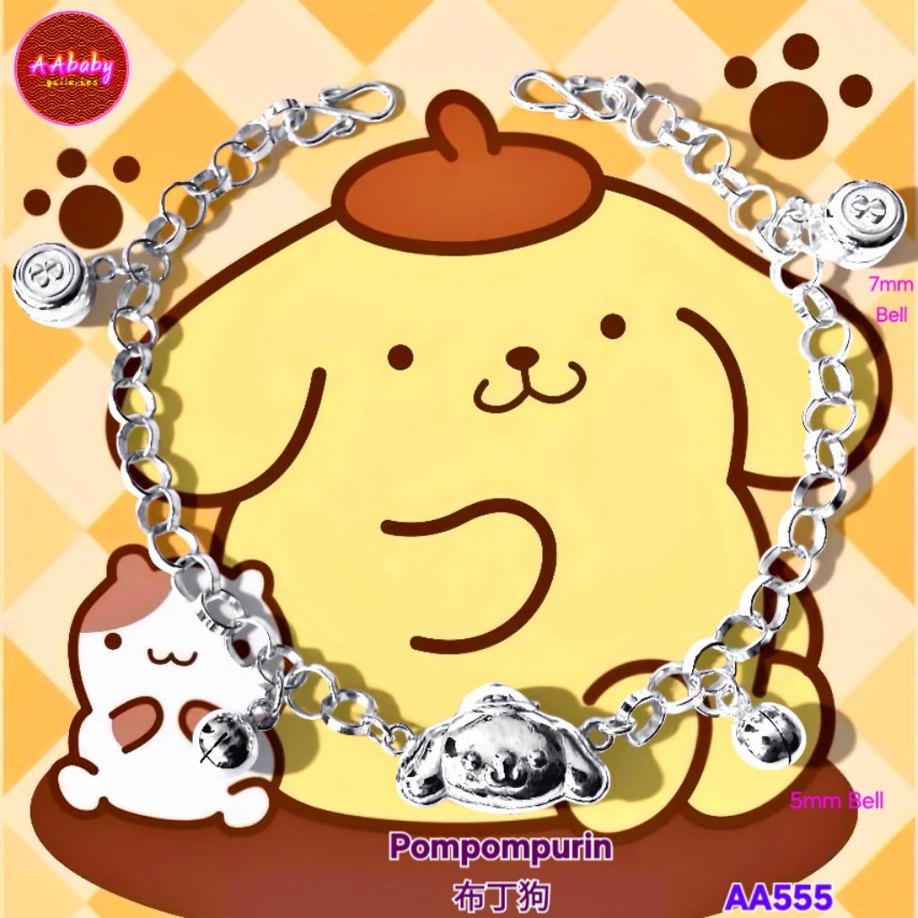 🌈AAbaby Galleries AA555 Baby Silver Anklet Bracelet Pompompurin changan/Gelang Bayi