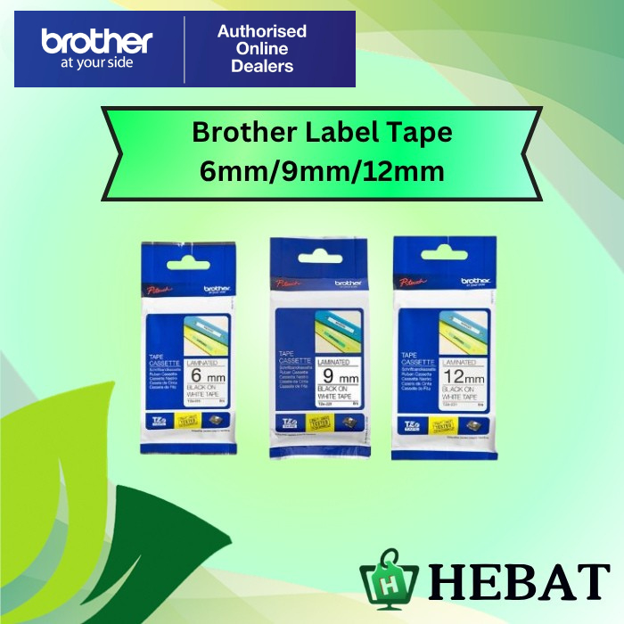 BROTHER TZe LAMINATED LABEL TAPE (6MM/9MM/12MM) สีดําบนพื้นใส/ขาว/เหลือง, ขาวบนดํา