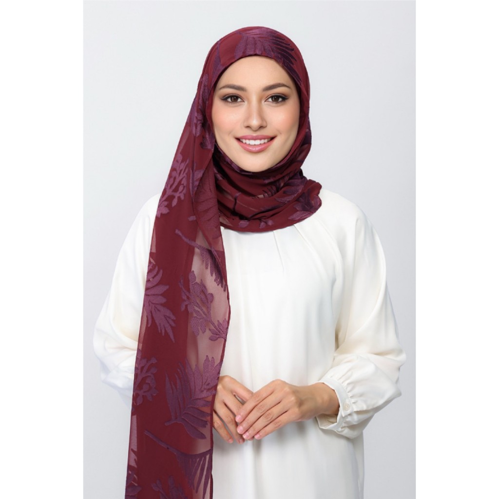 BOKITATTA Bordeaux Palm Premium Plain Brasso Georgette