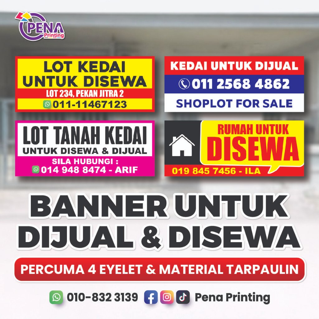 BANNER PROPERTY BANNER พิมพ์ BANNER สําหรับ RENT และ BANNER UNTUK DISEWA