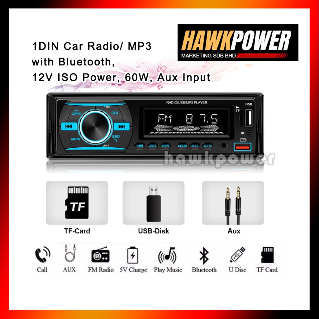 FM/RADIO/USB PORT/BLUETOOTH/AUX/SD CAR 1 DIN PLAYER-F