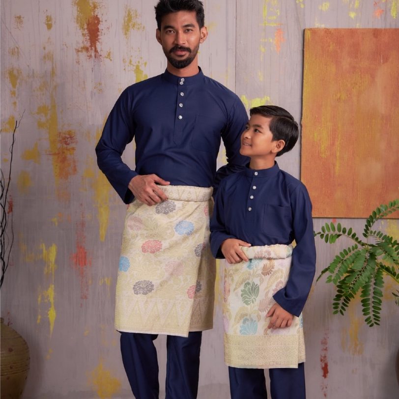 BAJU MELAYU CAKAK MUANG ในสีน้ําเงินกรมท่า - ผ้าฝ้ายเยอรมันพรีเมี่ยม