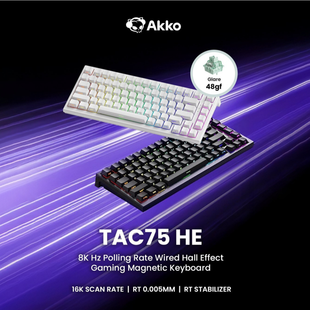 Akko TAC75 Black HE Magnetic Keyboard Akko Glare Magnetic Switch 8K Polling Black / White