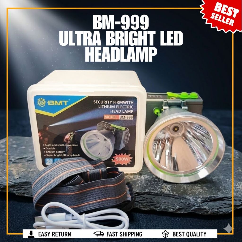 Heavy Duty BM-999 ไฟหน้าดําน้ํา 500W ไฟฉาย LED พร้อมแถบคาดศีรษะแบบปรับได้สําหรับใต้น้ําและตกปลากลางค