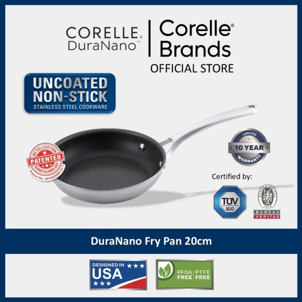 CORELLE DuraNano 20CM กระทะทอด - เครื่องครัวสแตนเลสแบบไม่ติดไม่เคลือบ (รับประกัน 10 ปี)