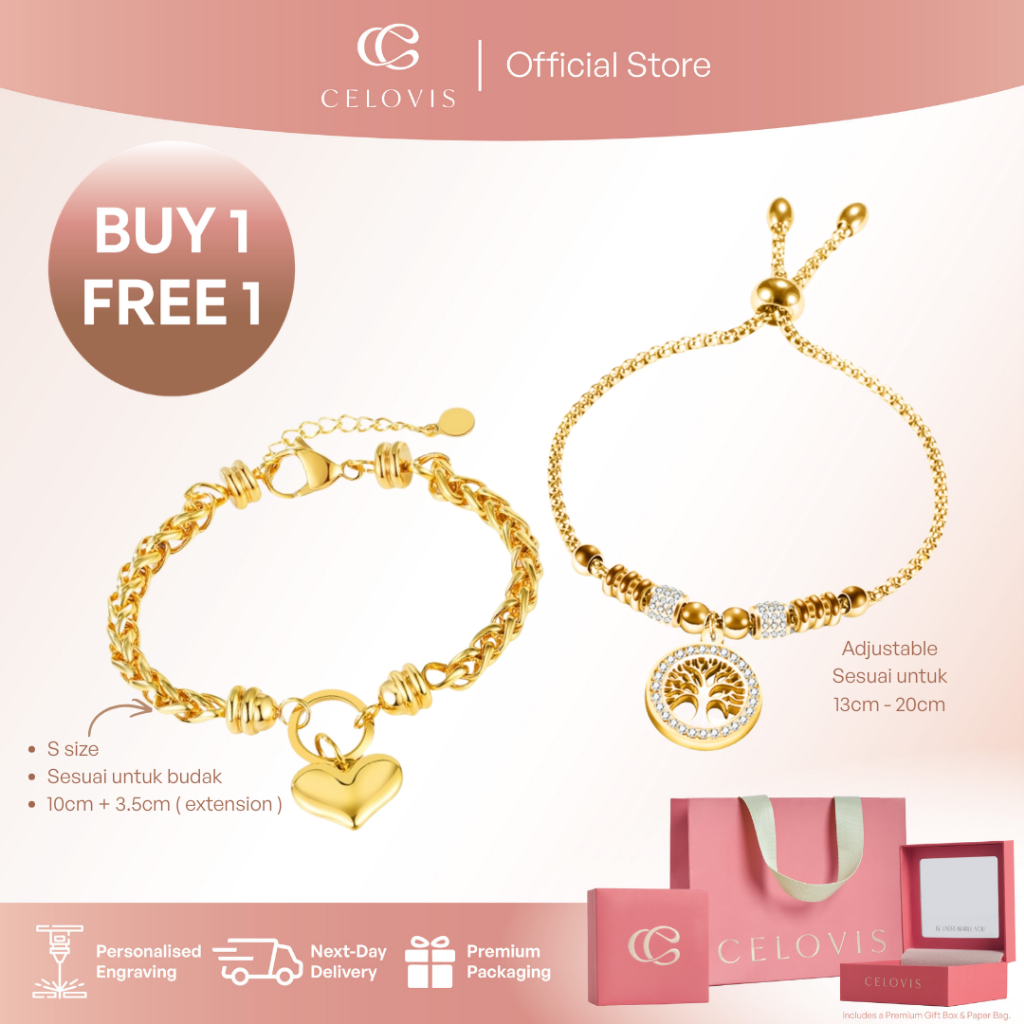 [ ซื้อ 1 ฟรี 1 ] Celovis Lovene S Size & Eden Family Tree Adjustable Bracelet Set 2 ชิ้น