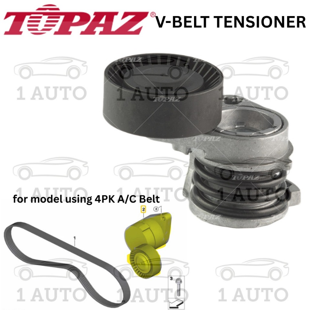 TOPAZ A/C AIR COND BELT TENSIONER ASSY BMW M54 ENGINE (SEPT 2002 เป็นต้นไป) E46 E39 E83 X3 E65 E66 X