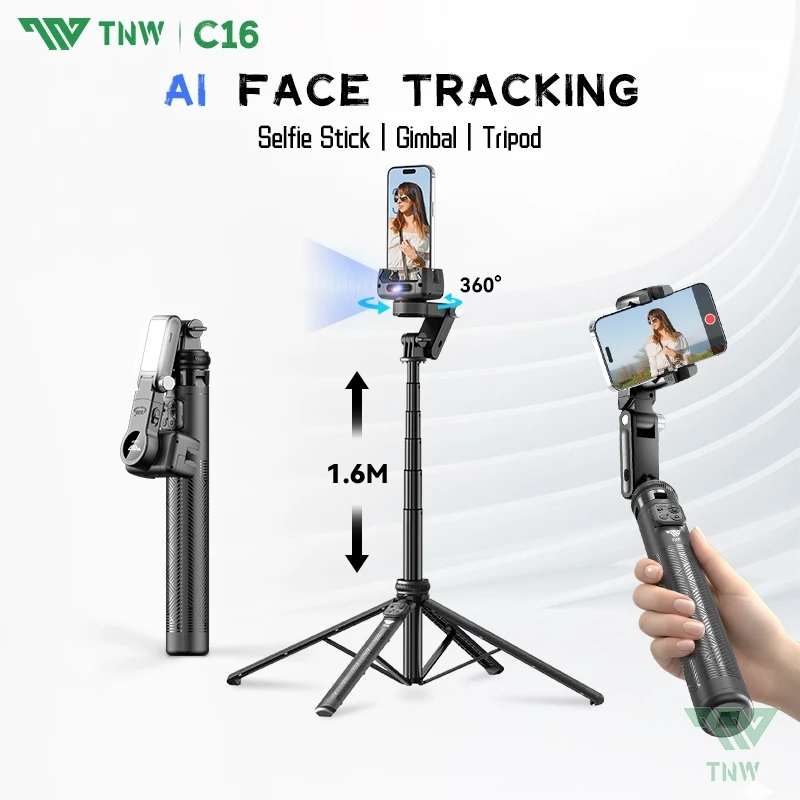 TNW C16 การติดตามใบหน้าขาตั้งกล้องมัลติฟังก์ชั่น Ai Follow-Up Selfie Stick Gimbal Stabilizer สําหรับ