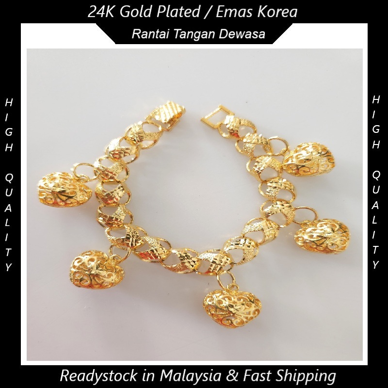 Gelang Love Emas เกาหลี Gelang Tangan Rantai Tangan ผู้ใหญ่ / สร้อยข้อมือชุบทองสําหรับสุภาพสตรี