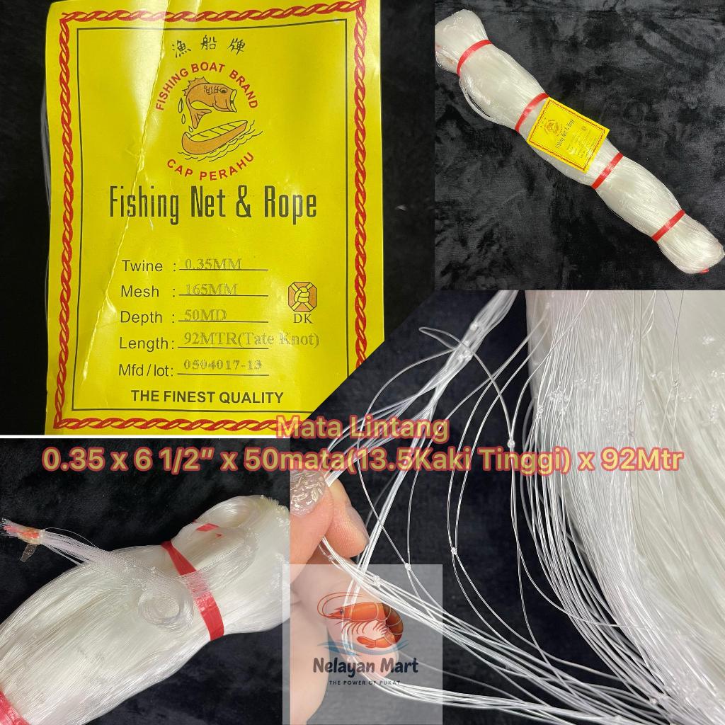 MATA 0.35 x 6 1/2田 x 50eyes (13.5ฟุตสูง) x 92Mtr (Passal Eyes) เนื้อหาตาข่ายเปล่า/ดักปลา/เรือ/แหอวน