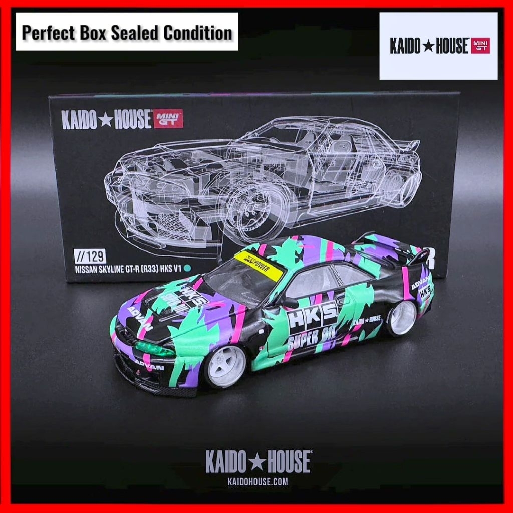 Kaido House Nissan Skyline GT-R R33 HKS Power V1 2024 KHMG 129 Hotwheels JDM GTR HKS R34 r35 r32 Kai