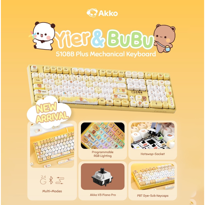 Akko Yier และ Bubu 5108B Plus คีย์บอร์ดไร้สาย Tri-Mode - พร้อมสวิตช์ Akko Piano Pro และ Hotswap