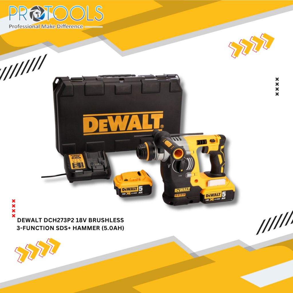 DEWALT DCH273P2 BRUSHLESS ROTARY HAMMER 3 โหมด 20V 5.0AH 24MM 2.4J 1100RPM