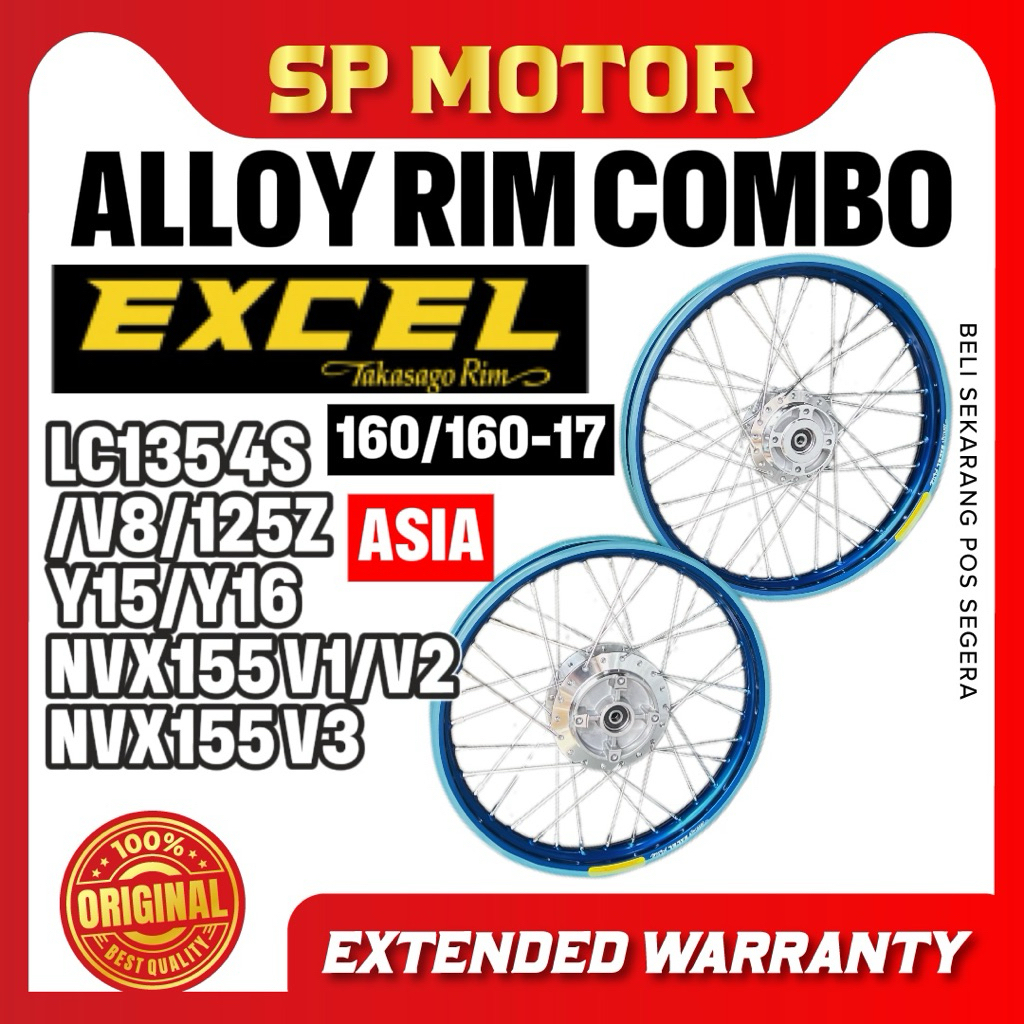 TAKASAGO EXCEL ASIA Y15/LC135/125Z/RS150/LCV8 1.60X17 NVX155 V1 V2 V3 ALLOY RIM ASIA EXCEL RIM ALLOY