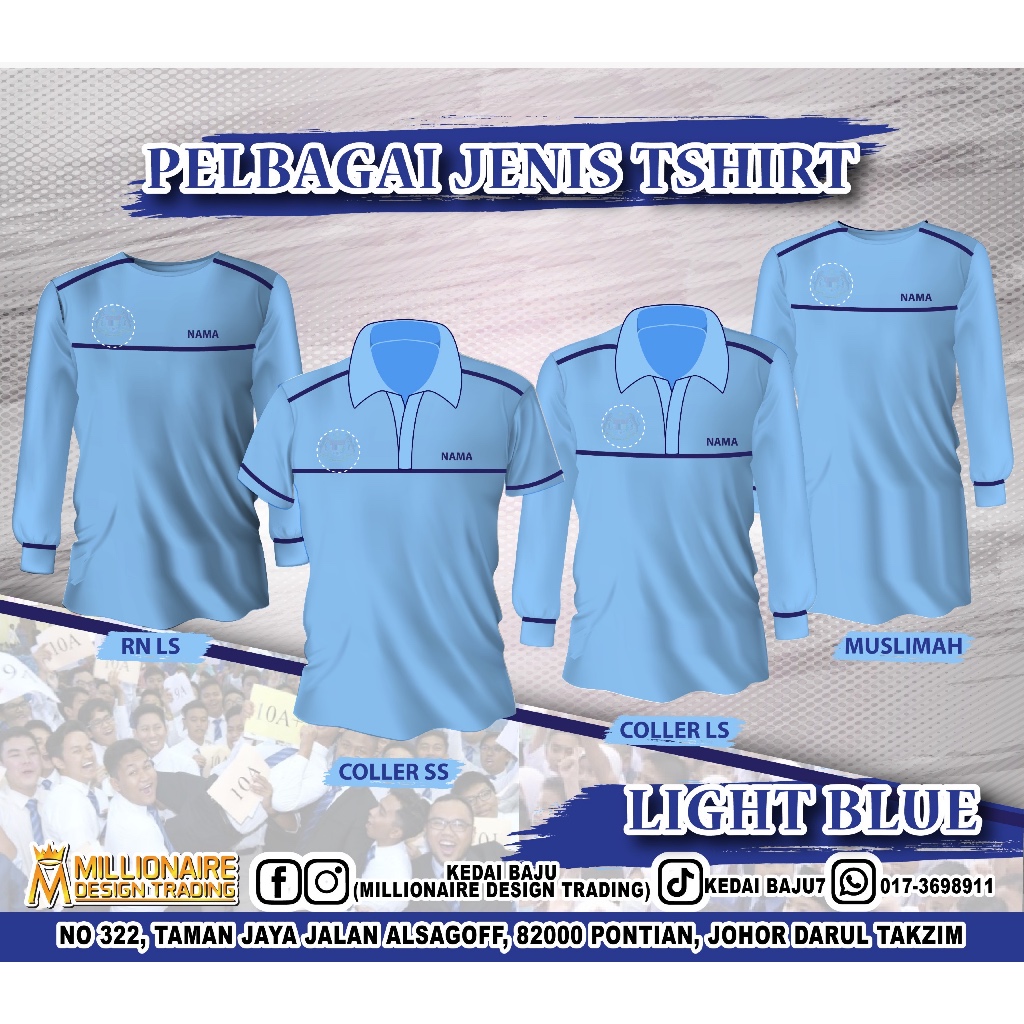 เสื้อยืด KPM Baju KPM LIGHT BLUE MUSLIMAH COLLER KPM ชุดทํางาน MIKROFIBER XS-8XL