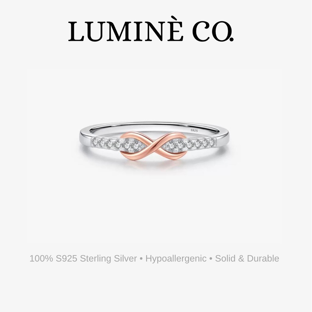 LUMINÈ CO. 100% S925 เงิน Moebius Twist แหวน Contrast Design Cincin Minimalis Moebius Saduran Emas R