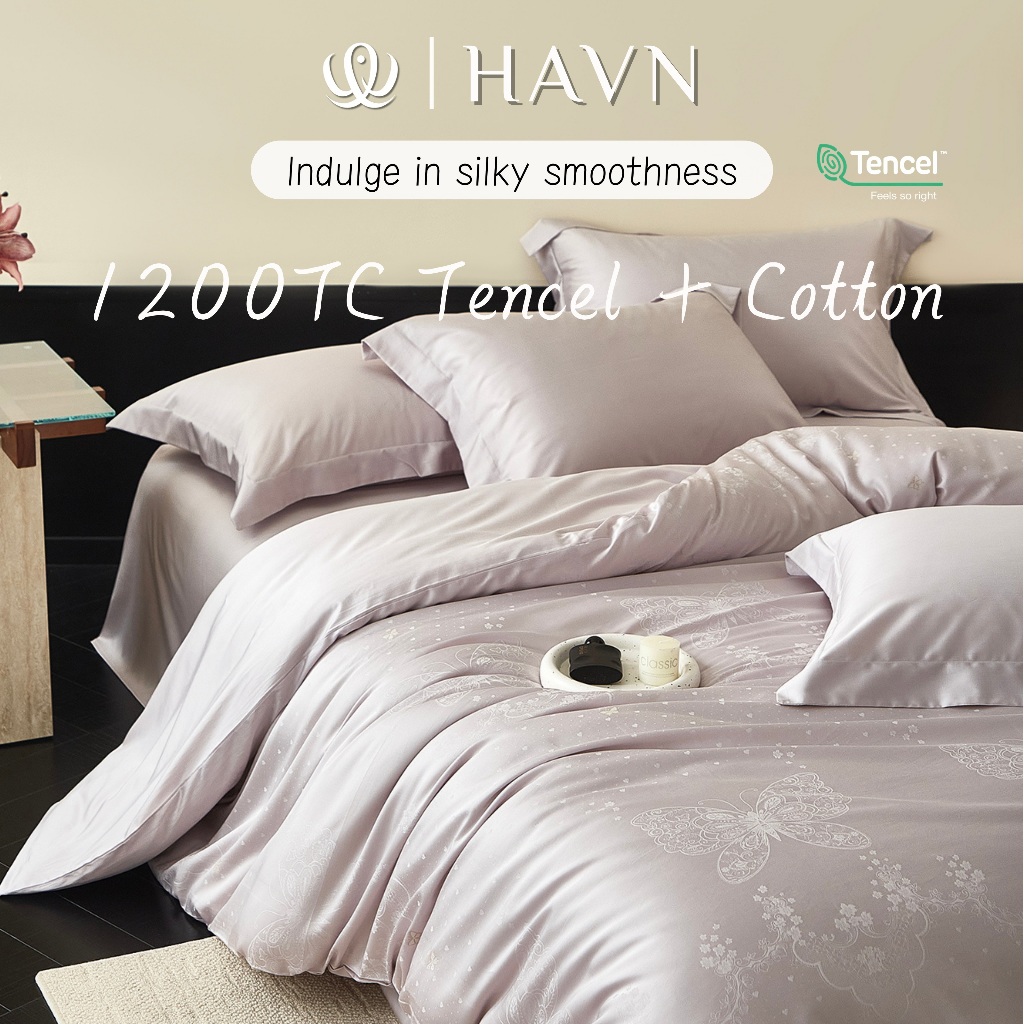 HAVN ชุดผ้าปูที่นอน 4 in 1 เครื่องนอน 65%tencel lyocell+ใยฝ้าย 35% (QUEEN,KING) ปลอกผ้านวม ปลอกหมอนร