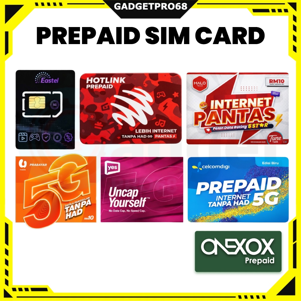 ซิมการ์ด อินเทอร์เน็ตไม่จํากัด Prepaid Prabayar YES UMOBILE HALOTELCO MAXIS HOTLINK ONEXOX TONEWOW 6