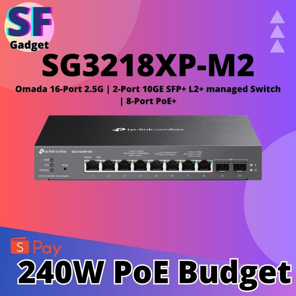 TP-LINK SG3218XP-M2 240W PoE Budget Omada 16-Port 2.5G | 2-Port 10GE SFP+ L2+ สวิตช์จัดการ | 8-Port 