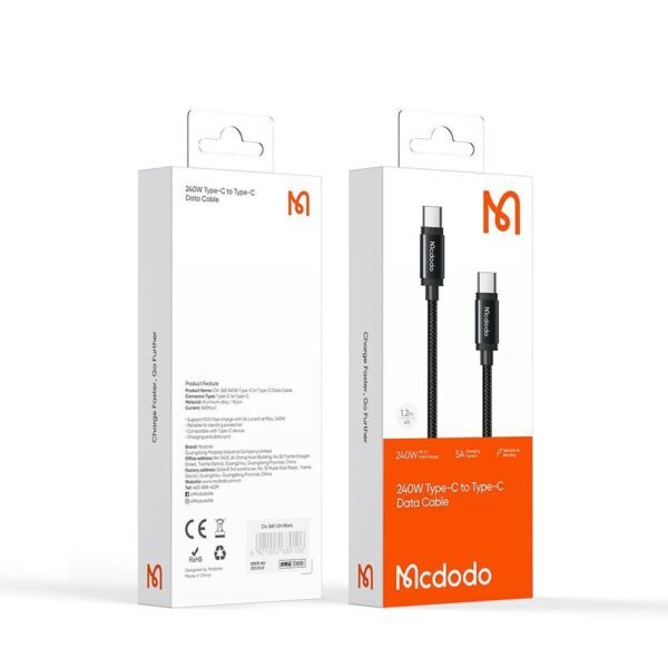 MCDODO CA-3680 240W Type-C ถึง Type-C สายเคเบิลข้อมูลแบบถักไนลอน