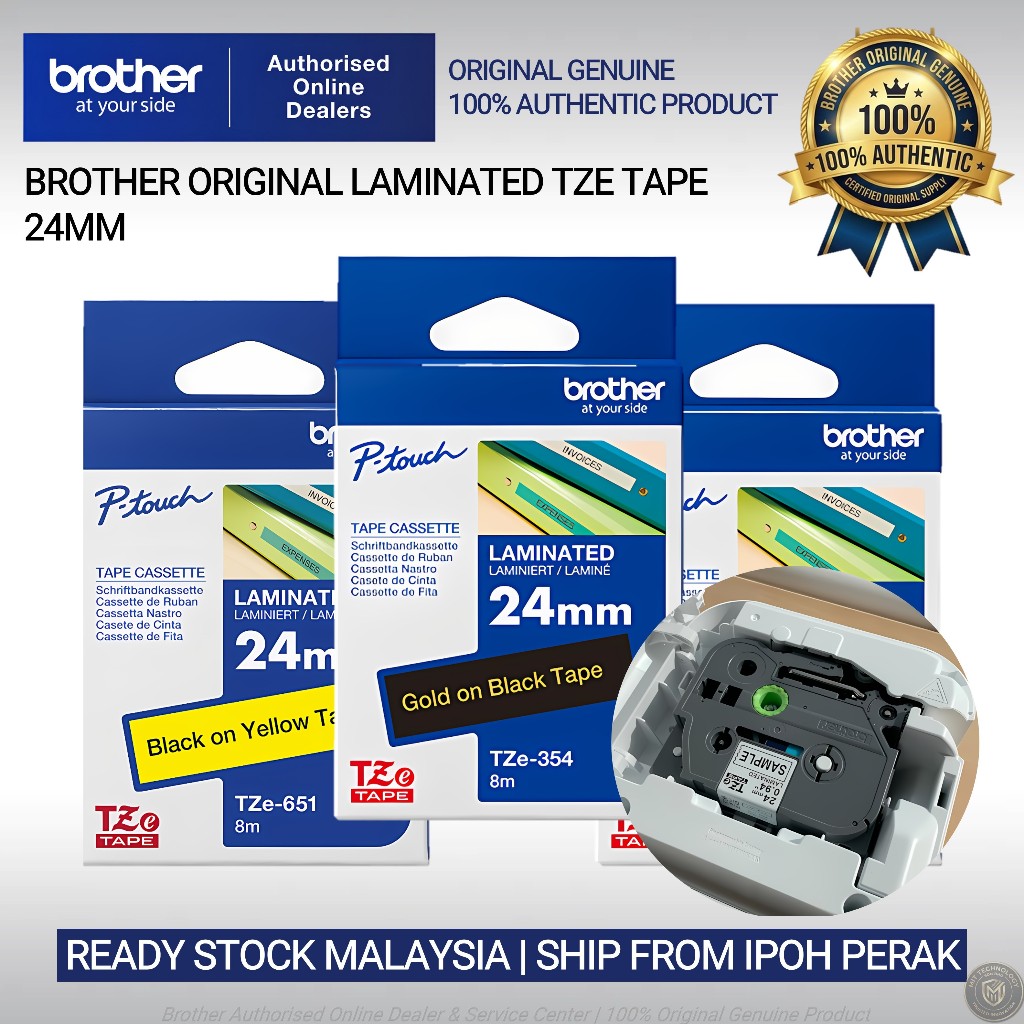 BROTHER TZe เทปลามิเนต (24 มม.) สําหรับ PT-D610BT PT-P710BT PT-E550W